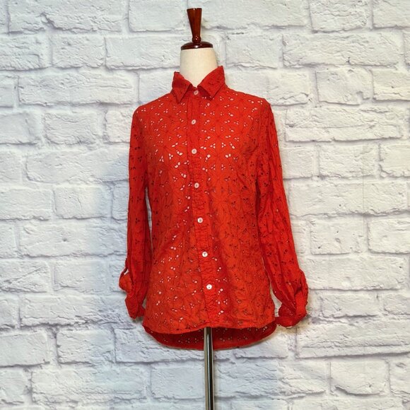Lucky Brand Tops - Lucky Brand Red Floral Embroidered Eyelet Blouse